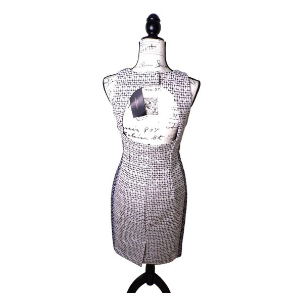 🆕ZARA Cut-Out Back Sleeveless Sheath Dress Navy Blue Off-White Print Medium - Picture 5 of 12